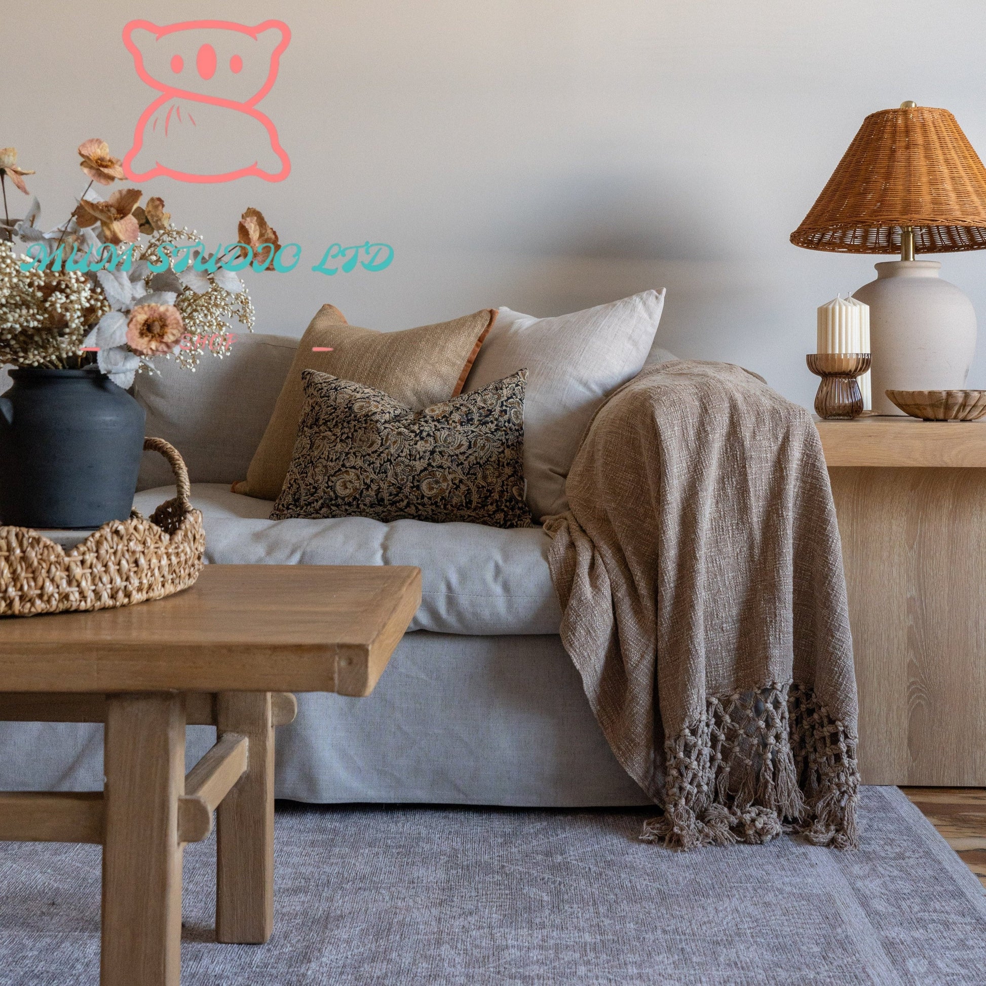 Amber Lewis x Loloi Aveline Natural/Rust Pillow Cover